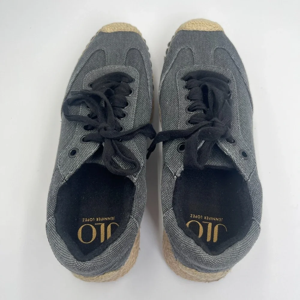 JLO Jennifer Lopez Lolan Espadrille‎ Sneakers Womens US 7M Black Platform Shoes